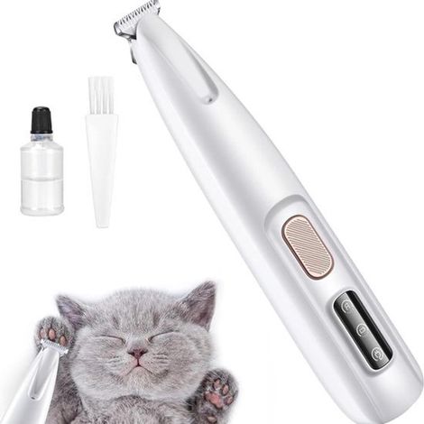 Tondeuse sans fil pour chien et chat, silencieuse, avec lumière et affichage LED, lame 18 mm, tondeuse de toilettage pour pattes et corps, rechargeable, blanc (1/5)