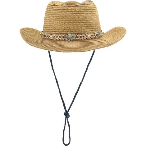 Chapeau de cowboy en paille pailletée pour femme – Chapeau de soleil pliable à large bord pour la plage et les vacances d'été (1/5)