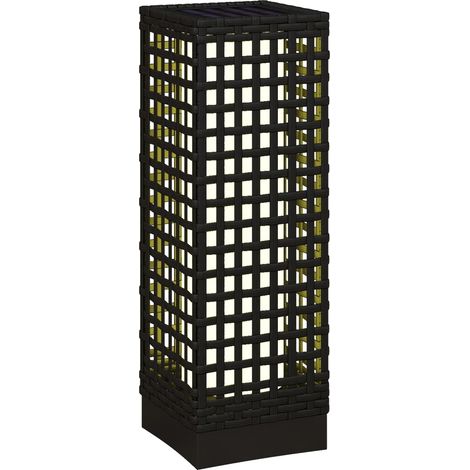Lampe solaire extérieure en rotin synthétique 15,5x15,5x46 cm avec détection lumineuse, LED automatique pour terrasse et jardin, noire (1/5)