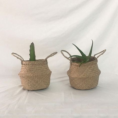 Panier Plante 2 Pièces Naturel Tissé Main Panier Pot Plante Stockage Décor Pique-nique Folding (1/5)