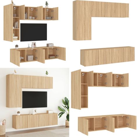 Unités murales TV 5 pcs chêne sonoma bois d'ingénierie - Meuble Tv Mural - Étagère Murale - Rangement Mural - Unité Murale Tv - Meubles Tv - Home & Living (1/5)