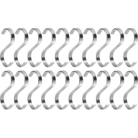 Crochet plat en acier inoxydable épais en forme de S, crochet de cuisine plat en forme de S pour suspendre les aliments, adapté au séchage des saucisses, des charcuteries, du poisson séché, etc (1/5)