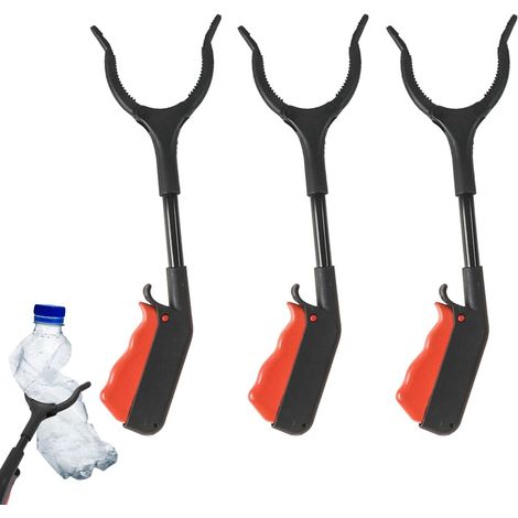 3 Pinces Pince de Préhension, Pinces Ramasse Objet Plastique de 30cm, Pince à Déchets avec Poignée Antidérapante, Pincess des Préhension pour Ménage, Jardin et Espaces Publics (1/5)