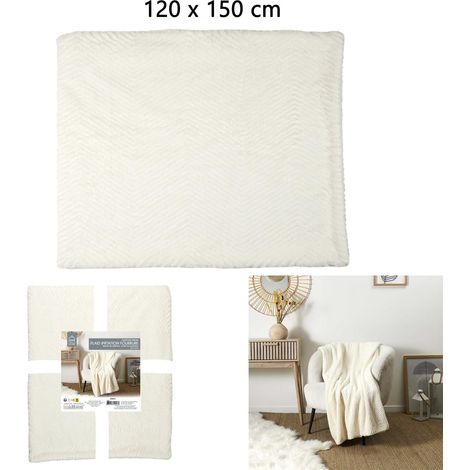 Plaid - HOME DECO FACTORY - Fausse Fourrure - Géométrique - Blanc (1/5)