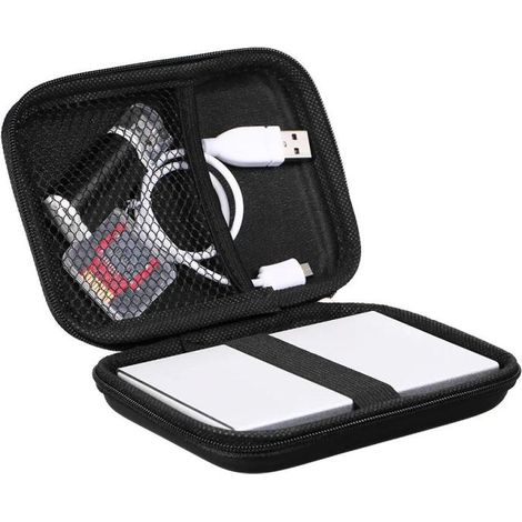 Pochette de rangement carrée pour écouteurs – 14x10x4 cm, noir, étui pour câbles et chargeurs, compact et durable (1/5)