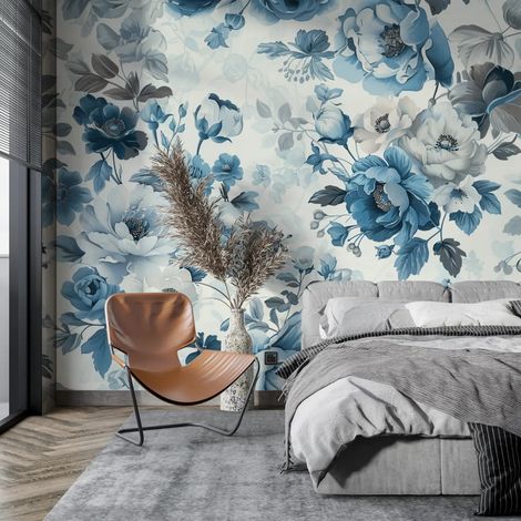 Papier Peint Floral - Fleurs Bleues - 150 x 250 cm (1/2)