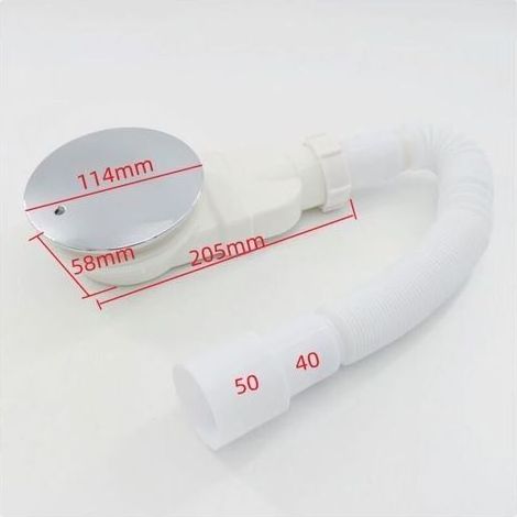 90 mm Duschwanne, extra flach, Duschrinne, Ablauf mit Geruchsneutralisierungssystem, Haarfilter, flexibler Schlauch, Chromabdeckung, einteilig, weiß, für Bad und Küche. (1/5)