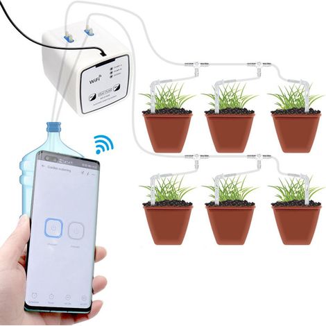 Kit d'arrosage automatique intelligent avec pompe double WiFi - Programmateur d'arrosage sans fil à commande à distance pour jardin