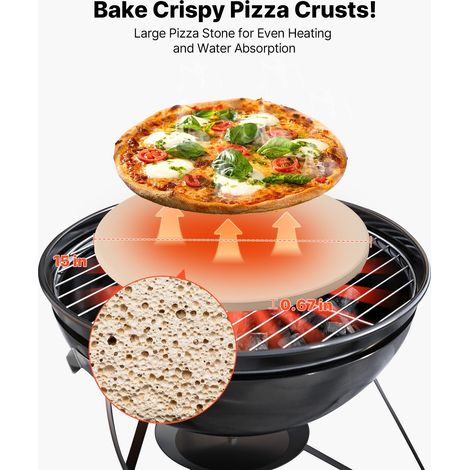 Pierre à pizza ronde en cordiérite 38,1 cm, pierre de cuisson extra large avec pelle en aluminium et grattoir PP, résistante à la c… (1/5)