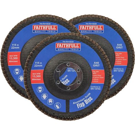 Faithfull 115mm Aluminium Oxide Flap Disc 40 Grit (3 Pack) (1/2)
