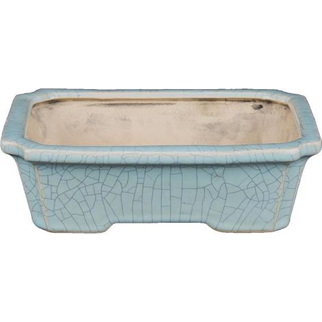 Vaso per bonsai rettangolare in gres smaltato azzurro cielo 13,5x9x4 cm - YM29