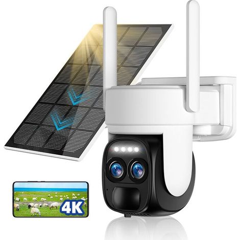 Caméra de Surveillance 4K Extérieure Solaire sans Fil, 5dBi WiFi, Détection Humaine par IA, Audio Bidirectionnel, Vision Nocturne, Panneau Solaire Intégré, Blanc - ANPVIZ (1/5)