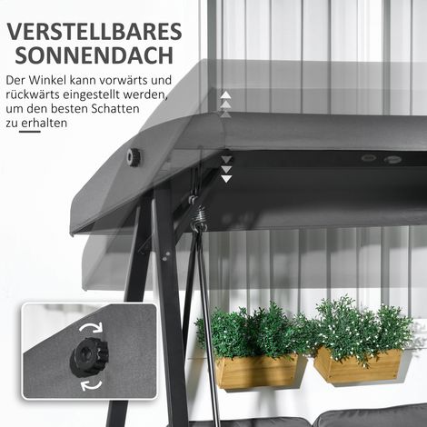 Balançoire jardin 2 places, balancelle Hollywood avec store inclinable, capacité 220 kg, 145x116x172 cm, gris anthracite (1/4)