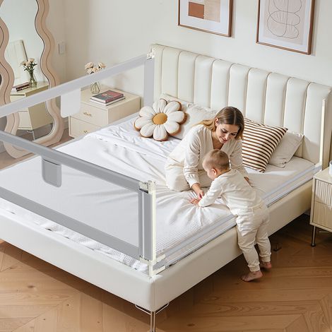Wolketon Baby Bettgitter 200cm Einziehbare Babybettgitter Kinder Bettgitter Bettschutzgitter Höhenverstellbar Rausfallschutz für Bett