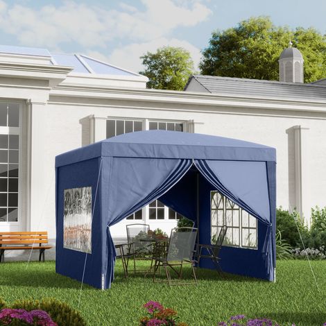 Tente Pliante Murs Amovibles Gazebo Jardin Sac Transport Imperméable Anti-uv Aménagement Extérieur Bleu 3x3m