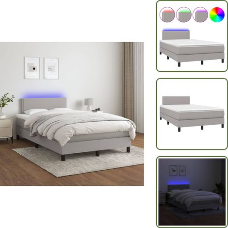 Cama con tira LED - vidaXL Cama box spring con colchón tela y LED gris claro 120x200 cm - Cama con cabecero ajustable
