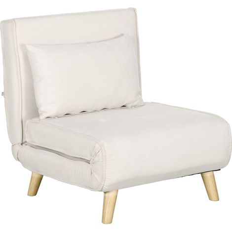 Poltrona Letto Singolo Reclinabile 72x78x79 cm con Cuscino in Tessuto Effetto Lino Beige (1/5)