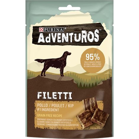 Purina Adventuros High Meat Filetti Snack Cani Ricco in Pollo, 70g (1/3)