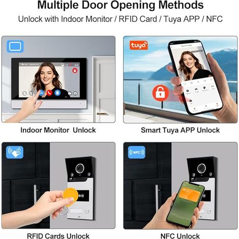 Sistema di suoneria, walkie-talkie con schermo touchscreen a colori, telecamera 1080p con visione notturna, applicazione per scheda RFID per lo sblocco a distanza. (1/5)