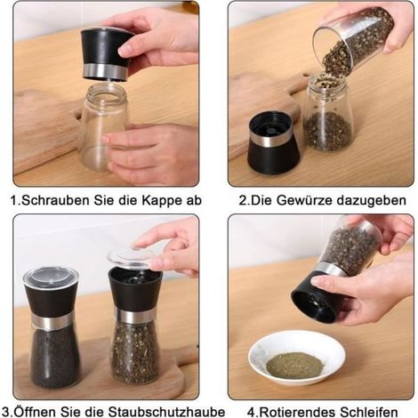 Moulin Epices2Pcs Moulin Poivre et Sel Moulins sel Rechargeables Moulins Epices en Acier Inoxydable Set de Broyag MOULIN DE CUISINE (1/4)