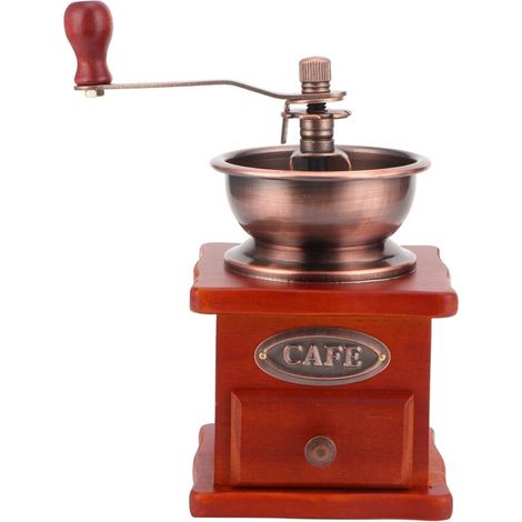 Moulin à café manuel, moulin à grains de café moulin à café classique résistant à l'usure moulin à main en bois Vintage manivelle manuelle en bois pour Ménage