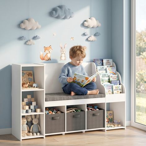 Étagère de rangement en bois pour jouets d'enfants de 3 à 8 ans, blanche (1/5)