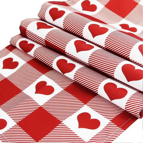 Chemin de table pour la Saint-Valentin, 35,5 x 183 cm, motif cœurs rouges à carreaux Buffalo, idéal pour une fête, un mariage ou toute autre occasion. (1/4)