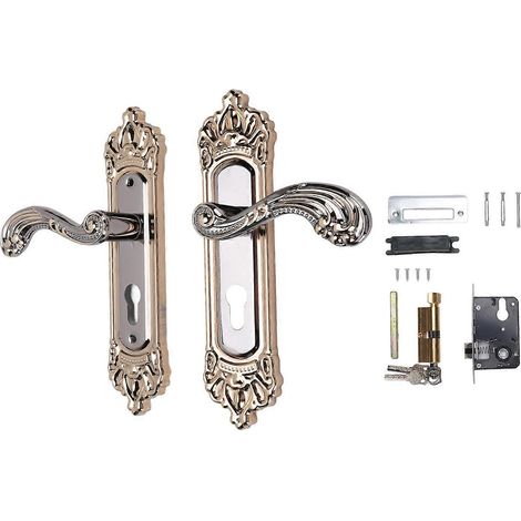Ensemble poignée et serrure de porte en alliage d'aluminium de style européen, universel et silencieux, pour chambres et salles de bains. (1/4)