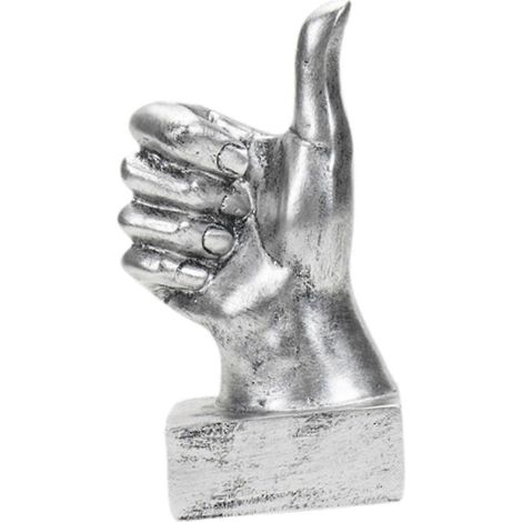 Statuette décorative amusante en résine représentant une main faisant un geste, idéale pour un bureau ou une entrée avec cheminée.-Thumb Up Silver (1/5)