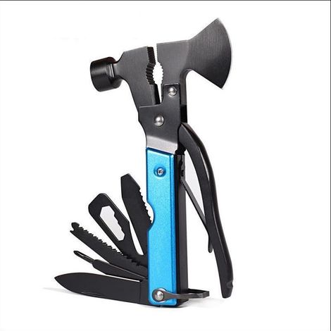 MINKUROW Multitool Camping Zubehör Überlebensausrüstung und Ausrüstung Mini Multitool Axt Hammer (Blau) (1/5)