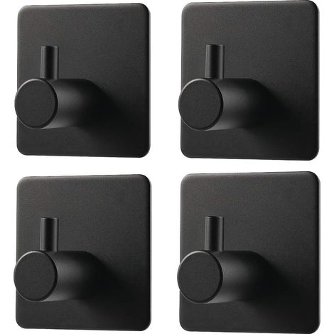 Set di 4 ganci adesivi da parete, ganci portasciugamani in acciaio inossidabile per bagno, ganci autoadesivi impermeabili e resistenti all'olio per cucina, soggiorno e ufficio (nero) (1/3)