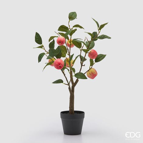 EDG Enzo De Gasperi Melo con Vaso e Foglie x8 Pianta Artificiale H 60 Cm Rosso