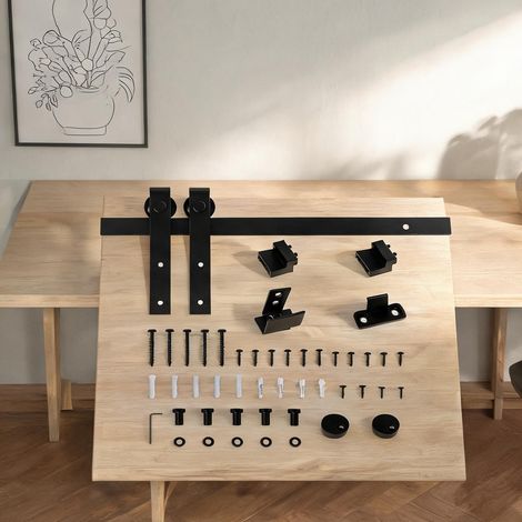 Kit coulissant noir rail 200 cm capacité 20 kg 200 x 0,4 x 18 cm (1/5)