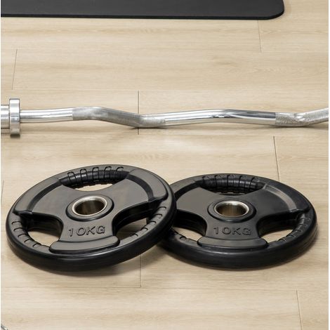 Paire de disques olympiques 32x4 cm en caoutchouc noir, 2 pièces, pour musculation – MEUBLIV (1/5)