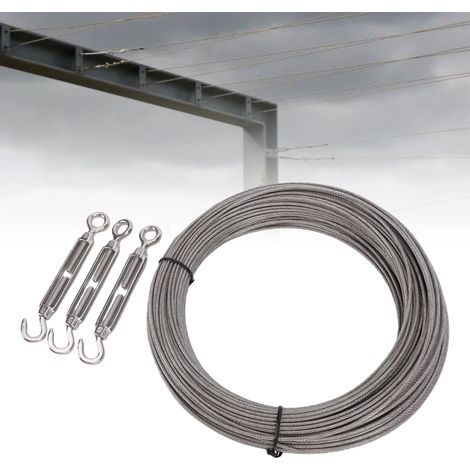 Kit de câble en acier inoxydable de 50 m, câble en acier de 2 mm avec douilles en aluminium M2 pour suspendre, attacher, treillis, jardinage et plantes grimpantes. (1/5)
