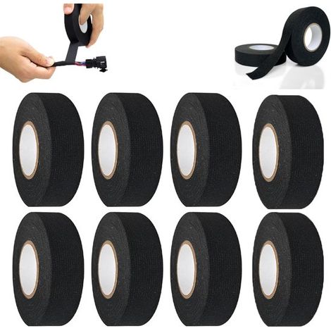 Nastro tessile, 8 pezzi, 19 mm x 15 m, resistente al calore fino a 105 gradi, nastro isolante per cavi auto, tessuto autoadesivo, nastro tessile per motociclette, cablaggi, adesivo (1/5)