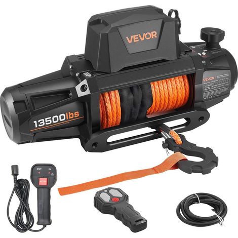 Treuil Électrique 12V 6100 kg VEVOR Corde Synthétique 28 m Double Télécommande IP67 pour SUV 4x4 Jeep Remorque (1/5)
