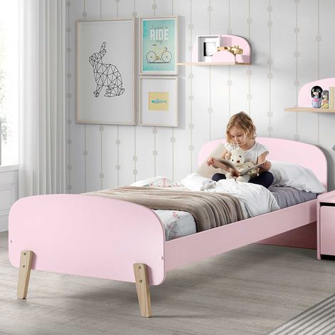 Lit enfant 90x200 bois vieux rose et pieds pin massif clair Kiddy (1/4)