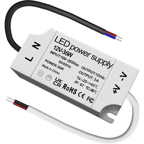 Transformateur 220V 12V LED, Alimentation 12V 3A 36W IP67 Étanche pour MR11 G4 MR16 GU5.3 Ampoules et Bande Lumineuse, Intérieur/Extérieur, Mini Transfo (1/5)