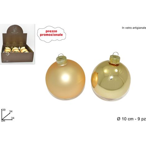 PALLA VETRO DIAMETRO 10 CM COLORE ORO LUCIDO/OPACO ASSORTITO 2 VARIANTI  (1 PEZZO, INVIO CASUALE)