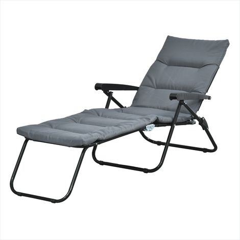Transat pliable gris avec matelas 6 positions acier (1/5)