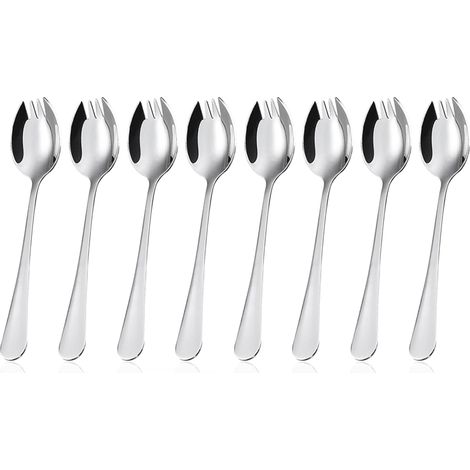 Spork Acier Inoxydable - 17 cm - Pour Salade Dessert Glace Fruits - Lot de 8 (1/5)