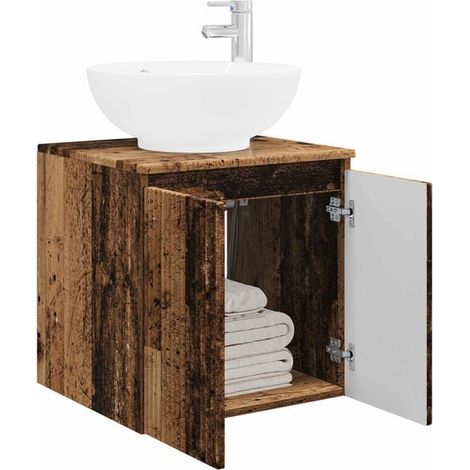 Meuble Lavabo Mural Rétro en Bois, 49.5 x 44.5 x 65 cm, Console de Salle de Bain avec Rangements, Design Vintage Chaud et Élégant (1/5)