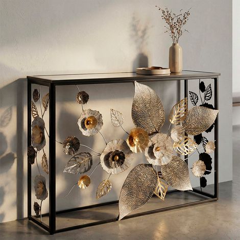 Consola de metal con tablero de espejo «Flora Noir» (1/5)