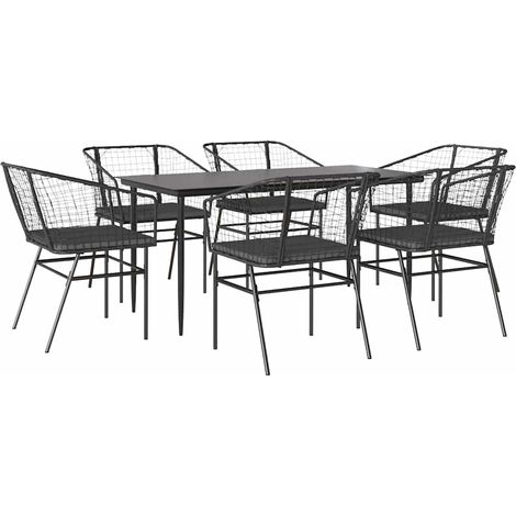 Maison Exclusive - Set Pranzo da Giardino 7 pz Nero con Cuscini Polyrattan Vetro (1/5)