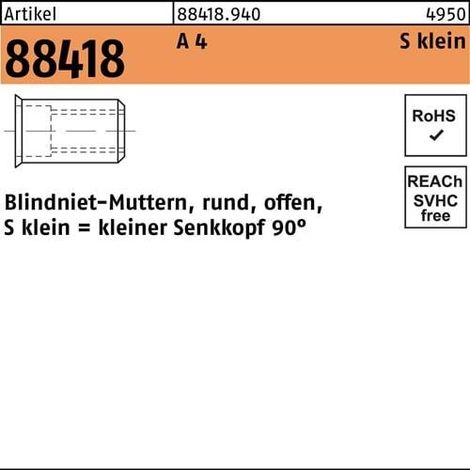 Écrou à sertir en aveugle R 88418 SEKO M4/0,25 - 3,0 A 4 500 pièces