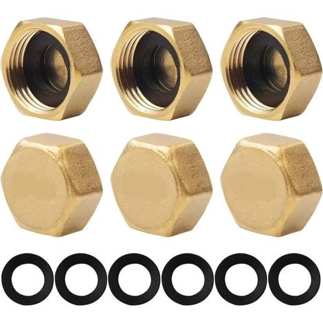 6 Pcs Bouchon en Laiton Femelle 1/2 Pouce, Bouchon Plomberie, Capuchon Fileté en Laiton, Filetage Femelle 1/2 Pouce pour Raccordements Plomberie Tuyau Eau de Jardin (1/5)