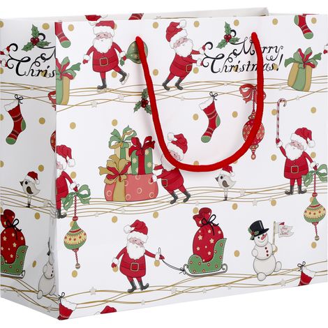 Sac Cadeau Noël - Papier Écologique Pour Bonbons Et Petits Cadeaux - Motif Festif Blanc - 30x27x12cm (1/5)