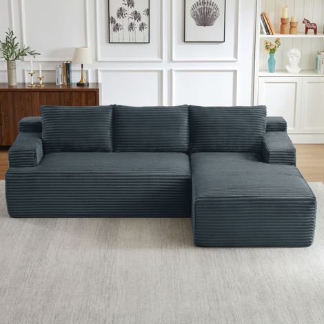 Modulares 4-Sitzer-Sofa aus Cordstoff mit Schlaffunktion, ohne Montage, Dunkelgrau