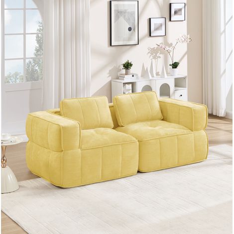 Canapé 2 places modulable 198x93x67 cm en polyester jaune, sans montage, pour petit salon – MEUBLIV (1/5)